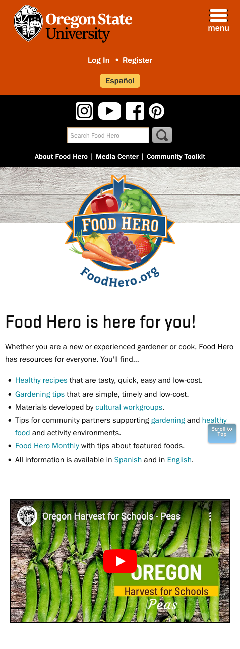 Food Hero mobile homepage